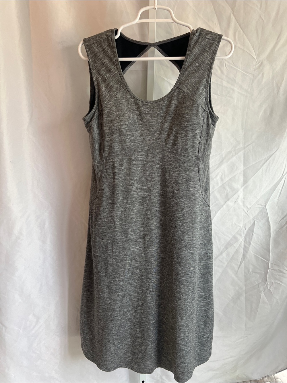 Prana Gray Sleeveless Midi Dress with Cross-Back Detail